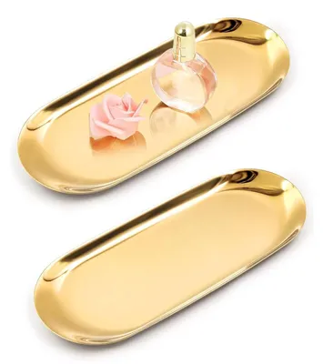 Immagine prodotto di Piattino decorativo rotondo, dorato, diametro 23 cm, confezione da 2 pezzi, ideale per gioielli e accessori