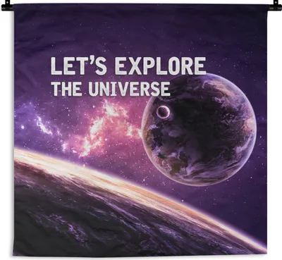 Produktbild von MuchoWow® Wandteppich Wandbehang Zitate - 'Lass uns das Universum erforschen' - Weltraum - Sprichwörter - Jungen - Kinder - Kinder 150x150 cm Tapisserie Dekoration Wandtuch - Wohnaccessoires - Moderne