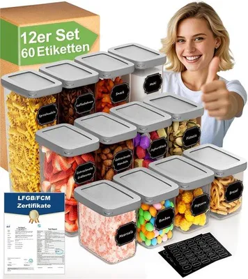 Zdjęcie produktu dla 12-częściowy zestaw pojemników kuchennych z pokrywkami, szczelny