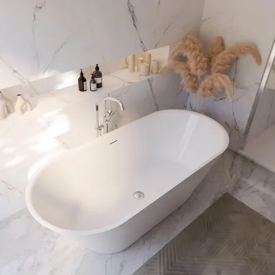 Produktbild von Schulte Freistehende Badewanne Modell Isla, Weiß Sanitäracryl, 170x75 cm, Höhe 56,5 cm, inkl. Ab- und Überlauf
