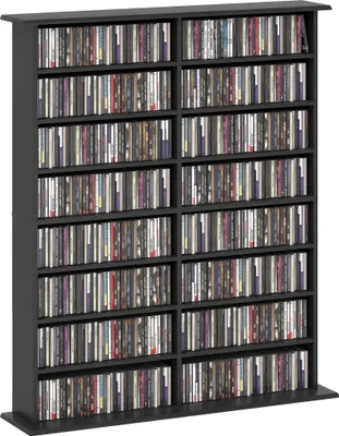 Image de HOMCOM Rangements pour CD et DVD, meuble de rangement multimédia, capacité max. 720 CD/396 DVD et Blu-ray, 16 compartiments et 12 étagères réglables, pour salon, chambre, 106,5x24x126,3cm, noir
