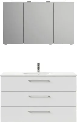 Produktbild von Pelipal Badmöbel-Set Sunline 121 BxHxT 121 x 200 x 46 cm Frontfarbe weiß hochglanz mit Mineralguss-Waschtisch, Waschtisc