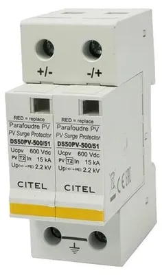 Imagen del producto de Dispositivo de protección contra sobretensiones Solarmi DS50PVS-500/DE, 500 VDC, con certificación CE