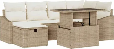 Produktbild von vidaXL Gartensofa-set 7 stk. Beige Poly-Rattan