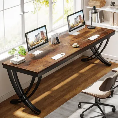 Produktbild von Computertisch 200 x 70 x 75 cm Doppelter Langer Schreibtisch PC Tisch Bürotisch Arbeitstisch Braun