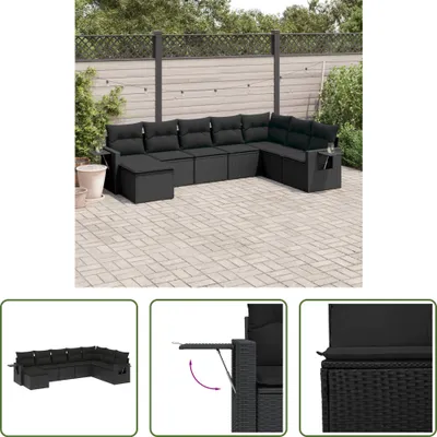 Produktbild von The Living Store 8-tlg. Garten-Sofagarnitur mit Kissen Schwarz Poly Rattan