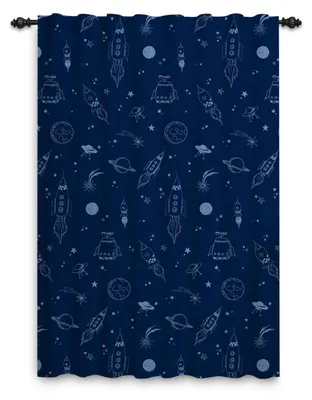 Produktbild von Kindervorhänge Weltraum Rakete Galaxy Planet Marineblau 132x214cm 1 Stück