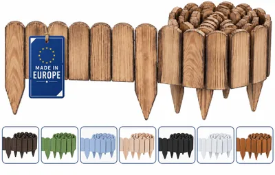 Produktbild von Woodygift Beeteinfassung Holz Rollzaun Gartenzaun Rasenkante Palisade Flexibler Rollborder für Beet und Rasen geflammt 40x200 cm