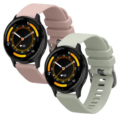 Produktbild von kwmobile 2x Uhrenarmband für Garmin Venu 3 Armband - Fitnesstracker Band Set aus TPU Silikon - Ersatzarmband Smartwatch - Altrosa Pastellgrün