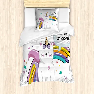 Produktbild von ABAKUHAUS Einhorn-Katze Mantele, Kinder-Fiction-Fee, Milbensicher Allergiker geeignet mit Kissenbezügen, 135 cm x 200 cm - 80 x 80 cm, Mehrfarbig