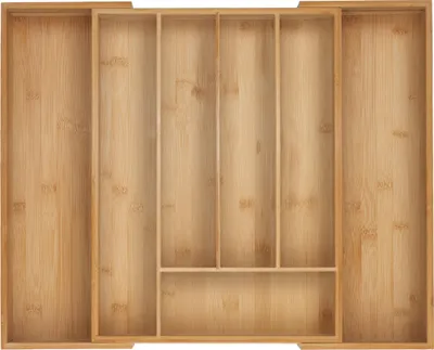 Obrázok produktu pre Relaxdays Prídržka na príbory, 5–7 priehradiek, výsuvná vložka do zásuvky na príbory, VxŠxH: 5 x 32,5–53,5 x 43 cm, bambus, prírodná farba