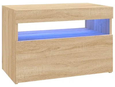 Produktbild von TV Board Lowboard mit LED Beleuchtung Fernsehschrank TV Schrank mit 4 Regalfächern für Wohnzimmer und Schlafzimmer mit viel Stauraum 2 Sonoma Eiche 75 x 35 x 40 cm