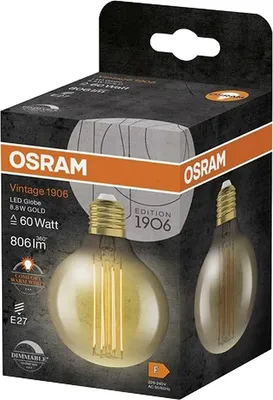 Image de 1906 Globe 80mm Clair Fil D'or 8.8w E27 Chaud - Osram