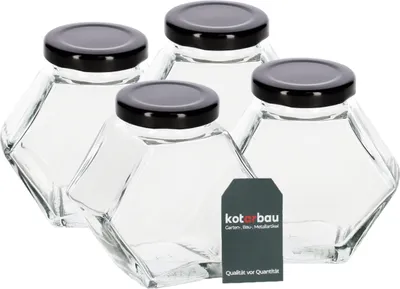 Obrázok produktu pre KOTARBAU® Sada 4 šesťhranných dekoratívnych pohárov so skrutkovacím vrchnákom Šesťhranný pohár na konzervovanie 180 ml