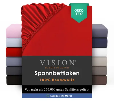 Produktbild von VISION Spannbettlaken – 100% Baumwolle – Doppelbett (200 x 200 cm) – Elastische Ecken – Passend für Matratzen bis zu 30 cm – - – Maschinenwaschbar – Farbe: Rot