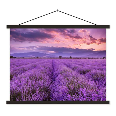 Produktbild von MuchoWow® Textilposter Lavendel - Lila - Blumen - Feld 150x113 cm mit holzfarbenen Rahmen - Poster