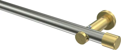 Produktbild von Interdeco Gardinenstange / Vorhangstange Edelstahl-Optik / Messing-Optik, Typ Platon Santo (Kappe) ohne Ringe, 20 mm Ø 1-läufig, 600 cm