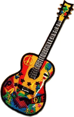 Produktbild von Gitarre Peace Frieden Hippie - Aufnäher, Bügelbild, Aufbügler, Applikationen, Patches, Flicken, Zum Aufbügeln, Größe: 5 x 12,8 cm