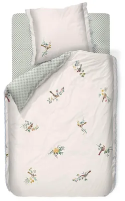 Produktbild von Pip Studio Perkal-Baumwolle-Bettwäsche-Garnitur Little Birds Farbe Weiß Größe 200 x 200 cm + 2x 80 x 80 cm AL