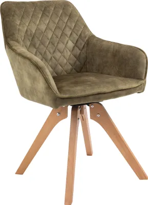 Produktbild von SalesFever Armlehnstuhl | drehbar | Bezug Vintage Samt-Velours | Gestell Buche-Holz | B 59 x T 61 x H 85 cm | grün-natur