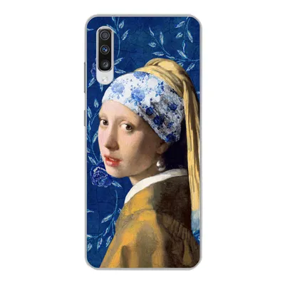 Produktbild von MuchoWow® Handyhülle Schutzhülle Hülle für Samsung Galaxy A70 Mädchen mit Perlenohrring - Delfter Porzellan - Vermeer - Blumen - Gemälde - Alte Meister Silikon Softcase Handy Hülle - Schutzhaube
