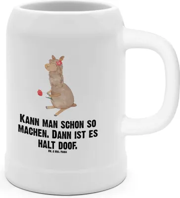 Produktbild von Mr. & Mrs. Panda Humpen Alpaka Blume - Weiß - Geschenk, Lama, Krug, Keramikkrug, Steinkrug, Lamas, Steingutkrug, Seidel, Spruch