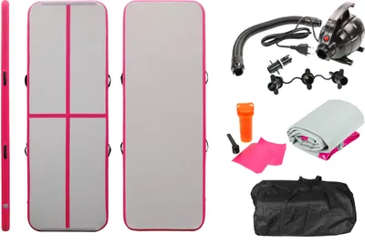 Produktbild von ELLUG Airtrack Turnmatte aufblasbar, pink, 3m x 20cm, bis 120kg, Drop-Stitch, inkl. Pumpe, Tasche, Reparaturset, faltbar.