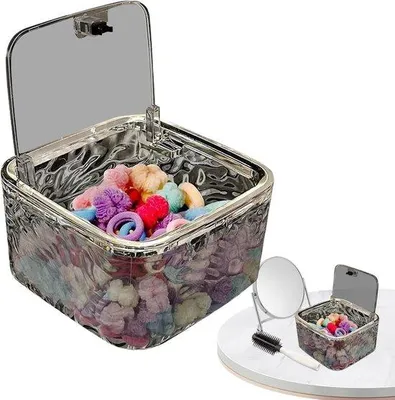 Produktbild von Haarclip-Organisator mit transparentem Deckel, Stapelbarer Werkzeugrucksack für Frisur, Elastische Bänder, Lint-Scarf-Halter für Mädchen