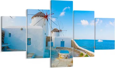 Produktbild von Bild auf Leinwand - Leinwandbild - Griechenland Insel Küste Haus - 125x70cm - Wand Bild - Wanddeko - Leinwanddruck - Bilder - Kunstdruck - Wanddekoration - Leinwand bilder - Wandkunst - EA125x70-2424