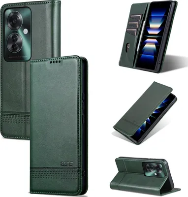 Produktbild von Leder Hülle für Oppo Reno11 F, Klapphüllen Brieftasche Magnetverschluss Ständer Schutzhülle Grün
