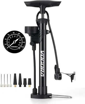 Produktbild von Fahrradpumpe mit Manometer, für Fahrrad, Standpumpe klappbar, Presta und Schrader Ventile