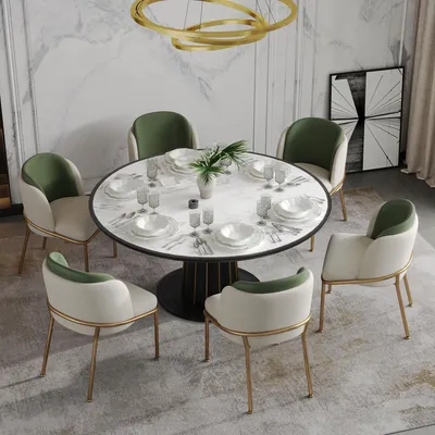 Immagine prodotto di Set di 6 sedie da pranzo ergonomiche, con gambe inclinate, piedini regolabili, imbottite, ideali per la cucina, dimensioni 55x55x85 cm, colore verde e dorato