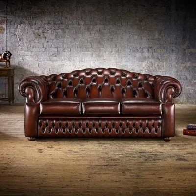 Productafbeelding van 3-zits Chesterfield leren bank, woonkamer, design banken, gestoffeerde bank, banken