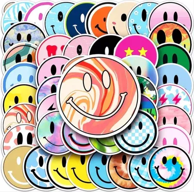 Produktbild von CHPN – Aufkleber – Smiley-Aufkleber – Smiley – Lächeln – Happy-Aufkleber – 50 Stück – Aufkleber – coole Aufkleber – Laptop-Aufkleber – Geschenk