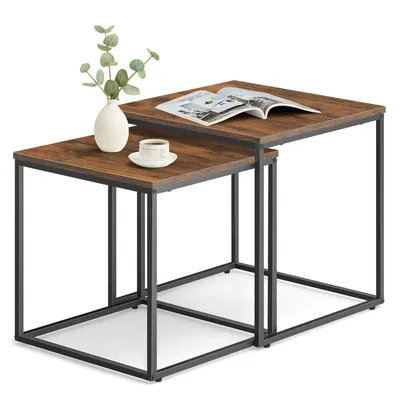 Produktbild von FORTENA Couchtisch Set 2er Rusticall Beistelltisch Wohnzimmertisch Holzoptik Schwarz Metall