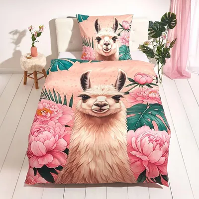 Produktbild von Traumschlaf Mako-Satin Bettwäsche Lama pink 155x220 cm + 80x80 cm