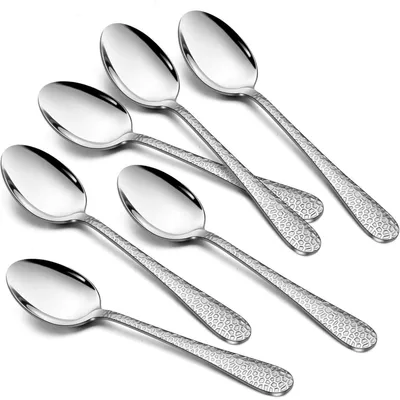 Immagine prodotto di Set di 6 cucchiaini in acciaio inossidabile, lunghezza 15 cm, manico martellato, lavabili in lavastoviglie