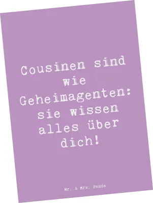 Produktbild von Mr. & Mrs. Panda Postkarte Spruch Cousinen Geheimagenten - Lavendeltraum - Geschenk, Grußkarte, herzerwärmende Sprüche, Postkarten, Kindheitserinnerungen, Geburtstage