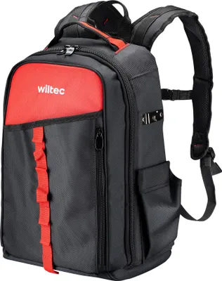 Image de Wiltec Sac à dos à outils multipoches, 33 x 20 x 43 cm – Capacité de 30 kg – Sacoche outils à bretelles ajustable et 16 compartiments – Pour Jardinage, chantier, électriciens, plombiers, etc.
