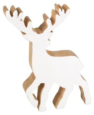 Produktbild von Hirsch Rentier Figur aus Holz weiß braun Deko Weihnachten Weihnachtsdekoration zum Stellen 15 x 21 cm