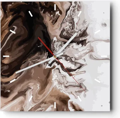 Produktbild von Wanduhr - Quadrat - Glasuhr - Abstraktion modern - 40x40cm - Schleichendes Uhrwerk - Lautlos - zum Aufhängen bereit - Dekoration Modern - Wanddekoration aus Glas - C3AC40x40-4073