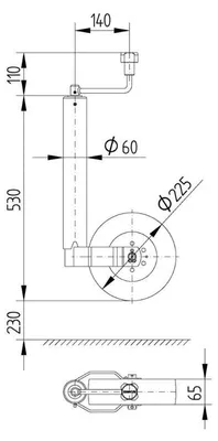Obrázok produktu pre Oporné koleso s upínacou svorkou KNOTT TK60+KLE60 250 kg 60 mm 530-760 mm