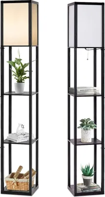 Produktbild von Stehlampe 3 Regale, Standlampe vertikal, Standleuchte für Lampe bis 60W, Stehlleuchte E27 Fassung, Nachttischlampe für Wohnzimmer & Schlafzimmer & Büro, 26 x 26 x 160cm, schwarz (Modell 1)