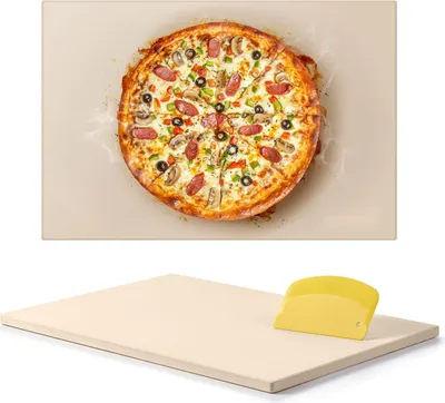 Obrázek produktu pro Kámen na pizzu - Obdélníková deska z kordieritu - Rozměry 50,8 x 35,5 cm - Tloušťka 1,7 cm - Extra velký - Žáruvzdorný - Včetně škrabky - Pro troubu a gril, pizzu a chléb