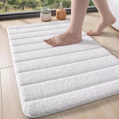 Obrázek produktu pro Koupelnová předložka - Mikrovlákno - 45 x 75 cm - Bílá - Protiskluzová