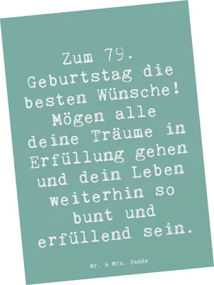 Produktbild von Mr. & Mrs. Panda Ansichtskarte Spruch 79. Geburtstag - Meeresbrise - Geschenk, Grußkarte, Kunstkarten, Träume verwirklichen, Ansichtskarten, Postkarte, besondere Anlässe