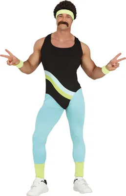 Produktbild von Achtziger Jahre Sporttrainer Retro Look Kostüm Karneval Fitness Outfit Gym Vintage Stil Party, Größe: 48 - 50 (M) Farbe: Blau