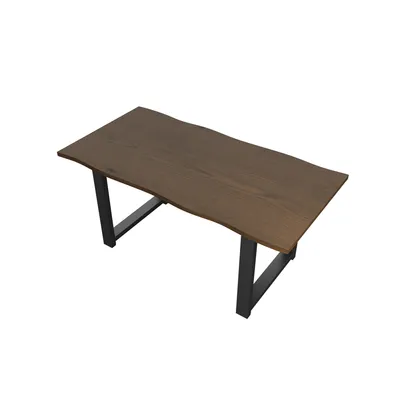 Produktbild von Esstisch Industrial 160x80x77cm, Nussbaum-Optik mit Eichenholz-Furnier & Wellenkante, Stabiler schwarzer Metallrahmen, bis 200kg Tragkraft