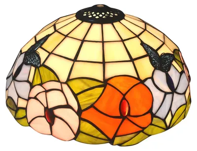 Tiffany Lampenschirm 30 cm, Schmetterling & Blume, Buntglas, für Tischlampen