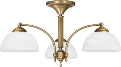 Produktbild von Kronleuchter Messing Goldpatina Alabaster-Glasschirm weiß matt Ø61x34cm 3xE27 180W Esszimmer Wohnzimmer klassisch elegant höhenverstellbar Decke